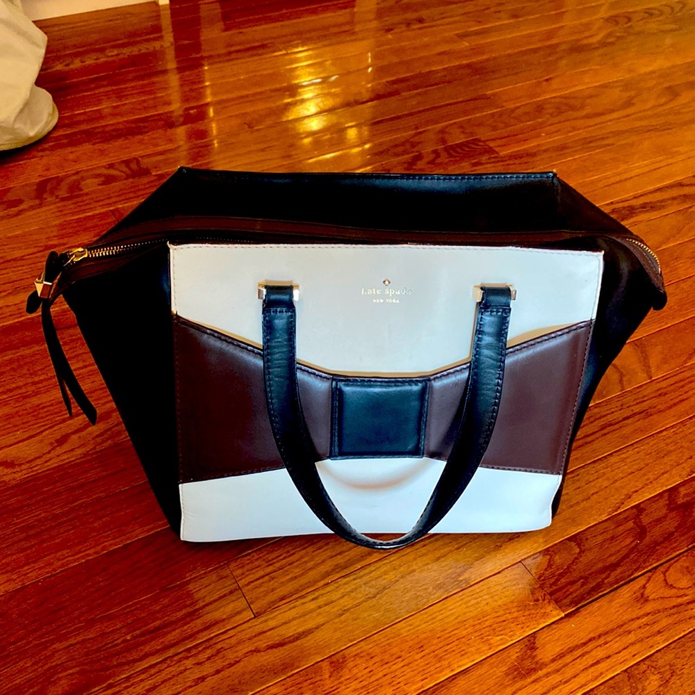 Kate Spade Tote with zipper Black White and Brown Kate Spade Bow